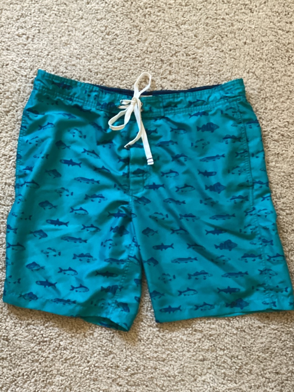 Merona Teal Swim Trunks with Navy Shark Print